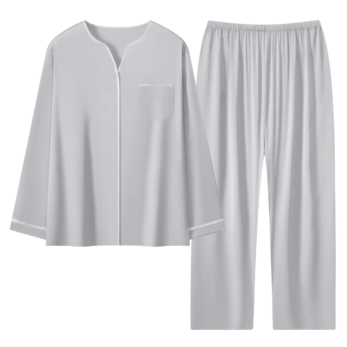 Men Pajamas Set V Neck Homewear Autumn Luxury Satin Silk Long Sleeves Top Long Pants Pyjamas Solid Sleepwear Male Pijamas Hombre