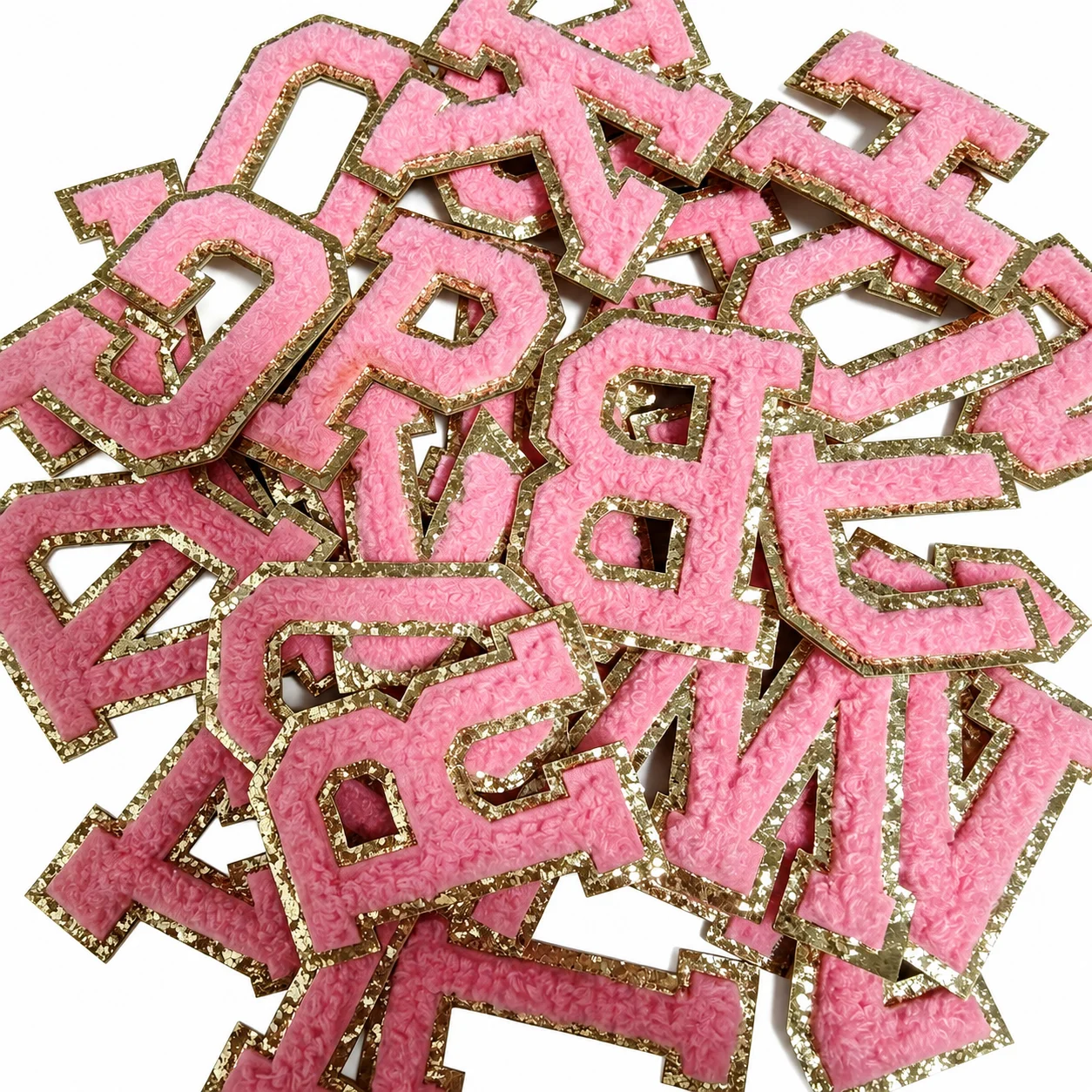 6CM Pink A‑Z Letter Patches Sticker Towel Embroidered Chenille Patches Custom Name DIY Decorative Patches for Clothes Backpack