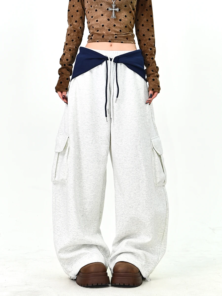 

Женские повседневные брюки свободного кроя, весна 2026, новинка, широкие штанины, уличный стиль, с эластичным поясом, прямые брюки-трубы