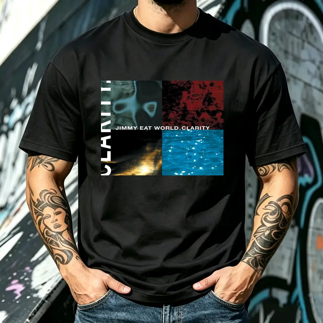 washed T Shirt JIMMY EAT WORLD clarity vinyl cd cover SMALL MEDIUM LARGE XL vintage Washed Stretched fashion