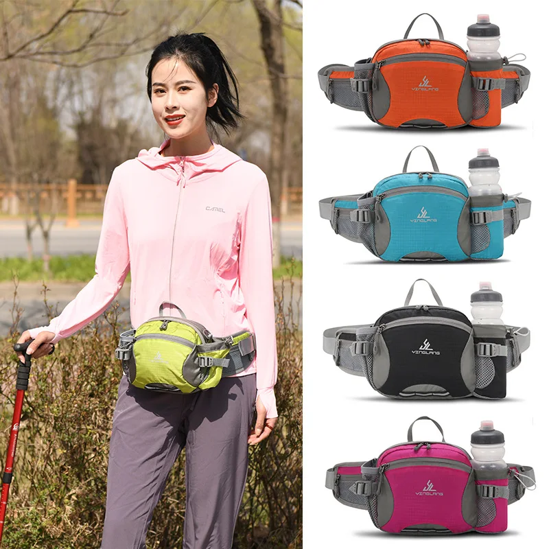 Nylon Waterproof Waist Bag with Bottle Holder Shoulder Crossbody Bag Outdoor Sports Hiking Running Cycling Bag for Man Women