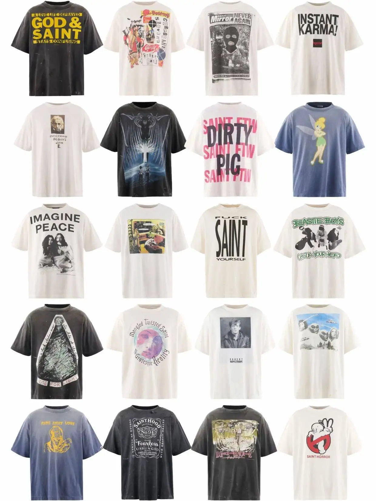 Saint MXXXXXX 26SS Vintage Washed Distressed T-Shirt Loose Oversized Pure Cotton Short Sleeve Unisex Streetwear Tee