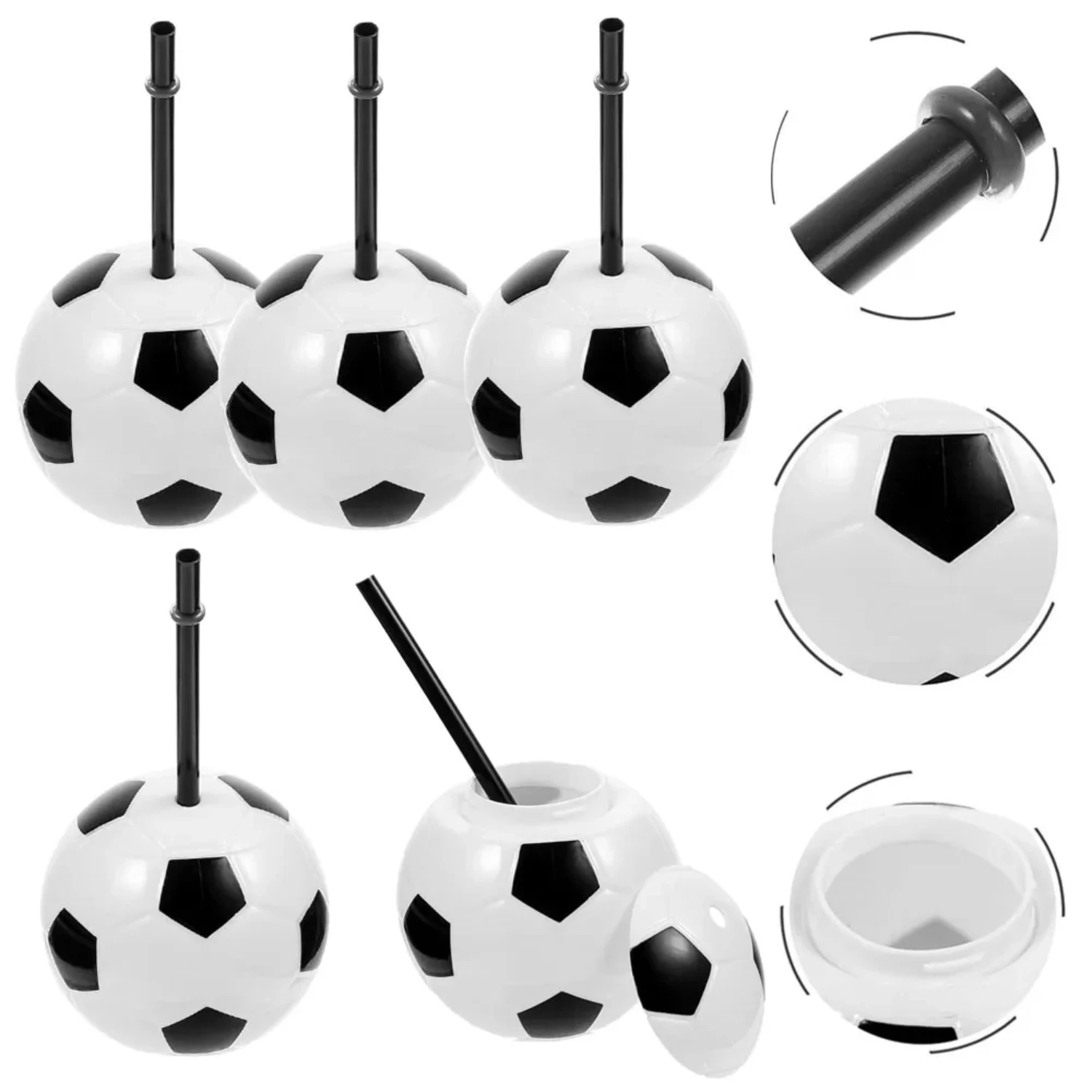 Reusable Football Theme Party Supplies: 25pcs Soccer Theme Plastic Cups with Straws and Lids for Boys Birthday Soccer Ball Theme