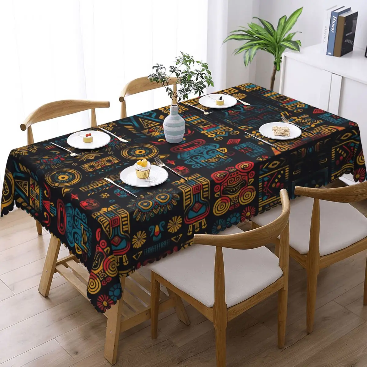 Customized Rectangular African Exotic Tribal Style Tablecloth Fit 40