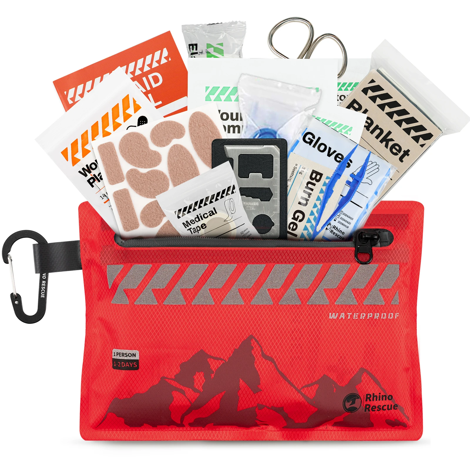 RHINO RESCUE Mini First Aid Kit Ultralight Waterproof Medical Kit for Hiking Camping Backpacking Cycling Travel Vehicles 107PC