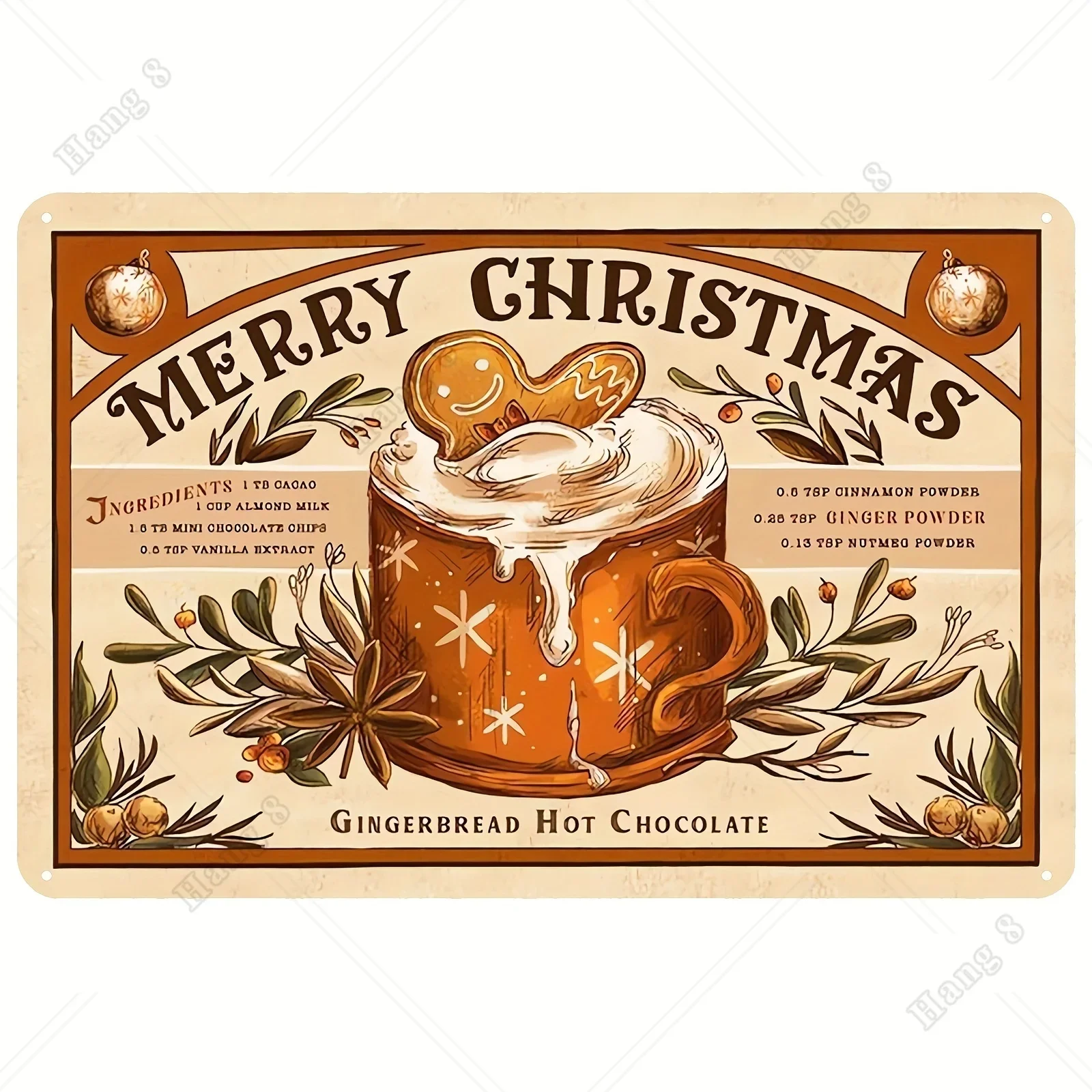 Hot Cocoa Painting Sign Vintage Merry Christmas Metal Poster Xmas Gingerbread Sign Wall Decorations Room Decor Home 12x16 Inch