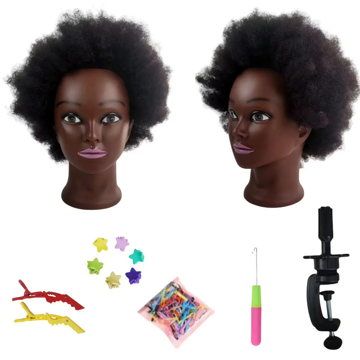 

Afro Mannequin Heads wig for Braiding Hair Dolls head With Adjustable Wig Stand Holder Real Hair Training Hairdresser Model Kit