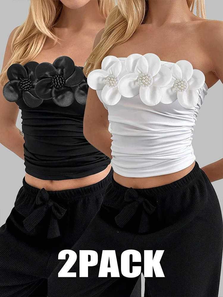 

2-piece black and white three-dimensional decal wrapped chest, collarless, sleeveless, tight fitting, fashionable and versatile