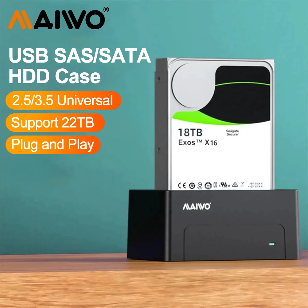 MAIWO SAS Hard Drive Docking Station SATA to USB 3.0 for 2.5 3.5 SSD Disk Case HDD Box Docking Station with 12V Power Adapter