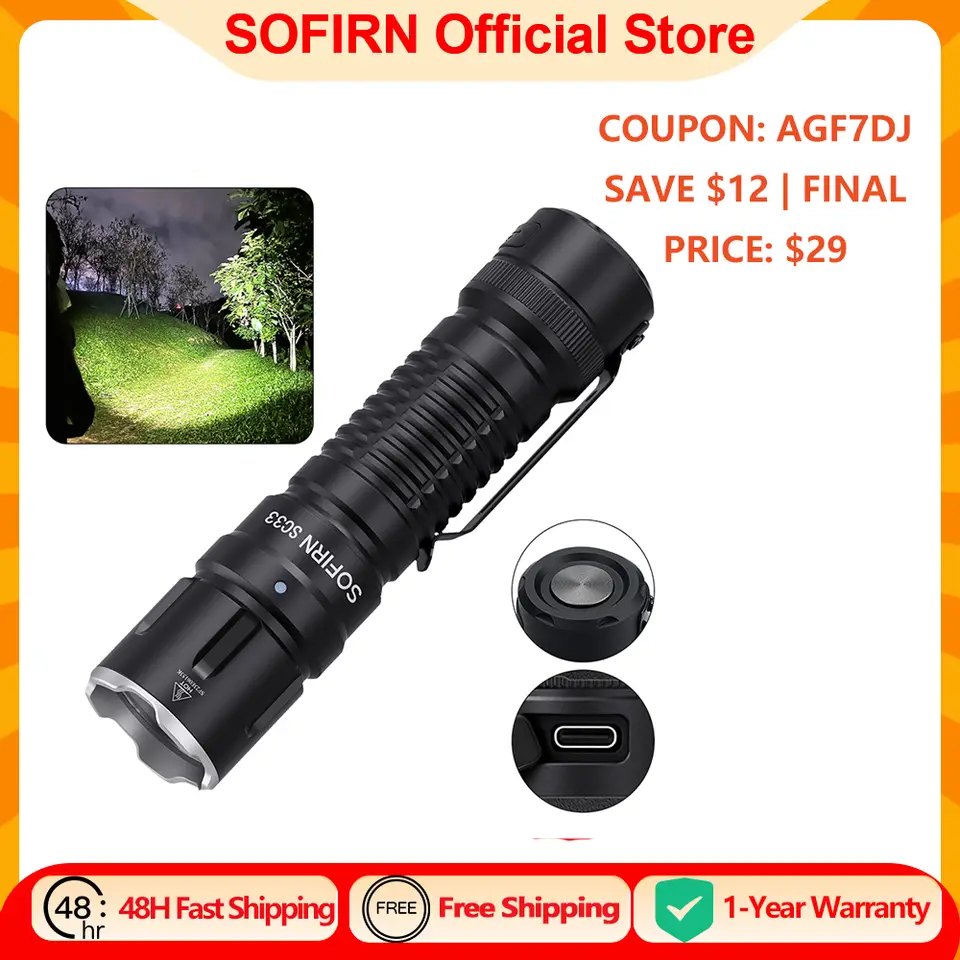 Sofirn 5200-Lumen USB-C Rechargeable Tactical Flashlight with 21700 Battery