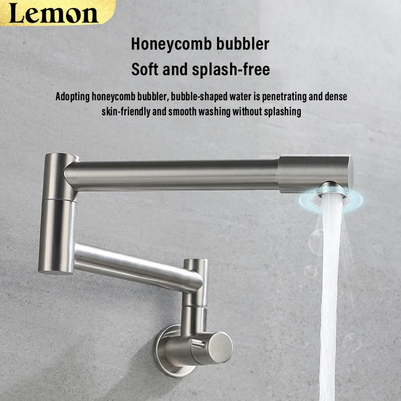 304 stainless steel kitchen single cold water faucet, 360° rotation, honeycomb bubbling water, foldable to save space