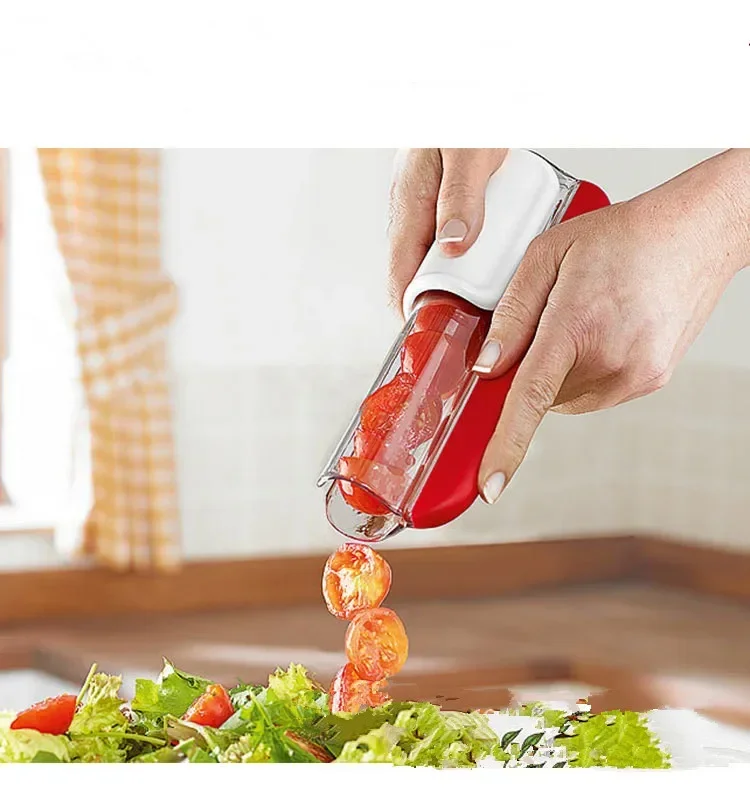 プラスチック製手動トマトグレープカッター、スライサーチェリーチョッパー、果物野菜ナイフ、サラダメーカー、キッチンツール、ヘルパー、OK 0492, 1個