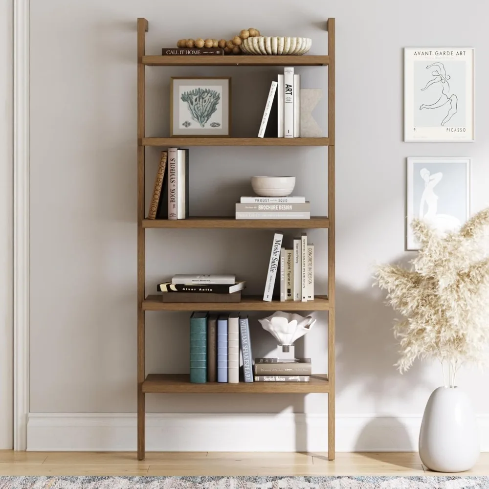 

Beacon 5 Tier Bookshelf, Wall Mounted Bookcase, Solid Wood Bookshelf in Wire Brushed Finish, Boho Rustic Bookcase