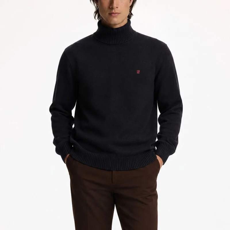 CH Herren Rollkragenpullover Einfarbiger Gestrickter Pullover Lässiger Slim Fit Warmer Weicher Strickpullover Business Casual Winter Pullover – Detail 3