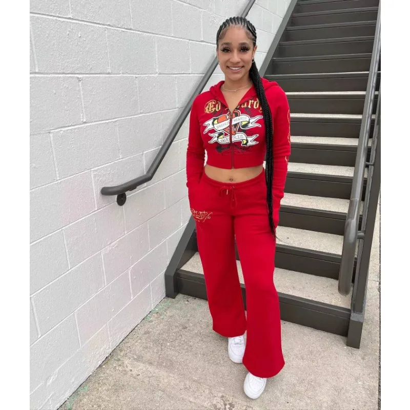 Conjunto deportivo de 2 piezas para mujer, Chaqueta corta con capucha y cremallera, pantalones de Jogging informales, chándales de entrenamiento a