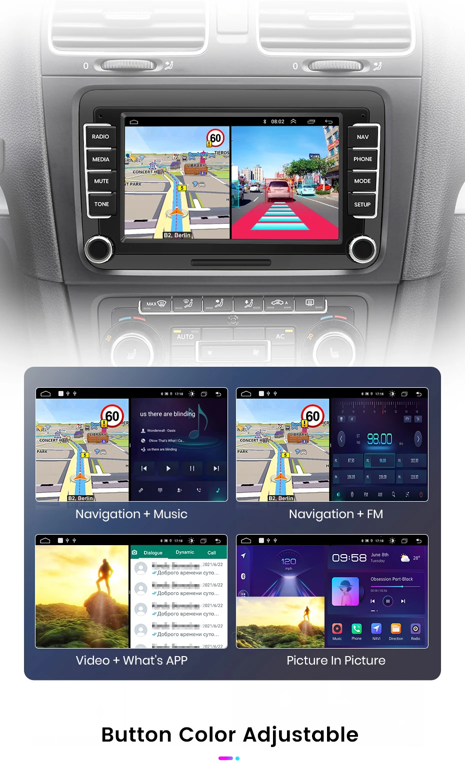 Junsun 7 "Wireless Carplay Android Auto Auto Radio für VW Passat B6 B7 T5 Tiguan Touran GOLF 6 POLO Stereo GPS Multimedia Player – Detail 29