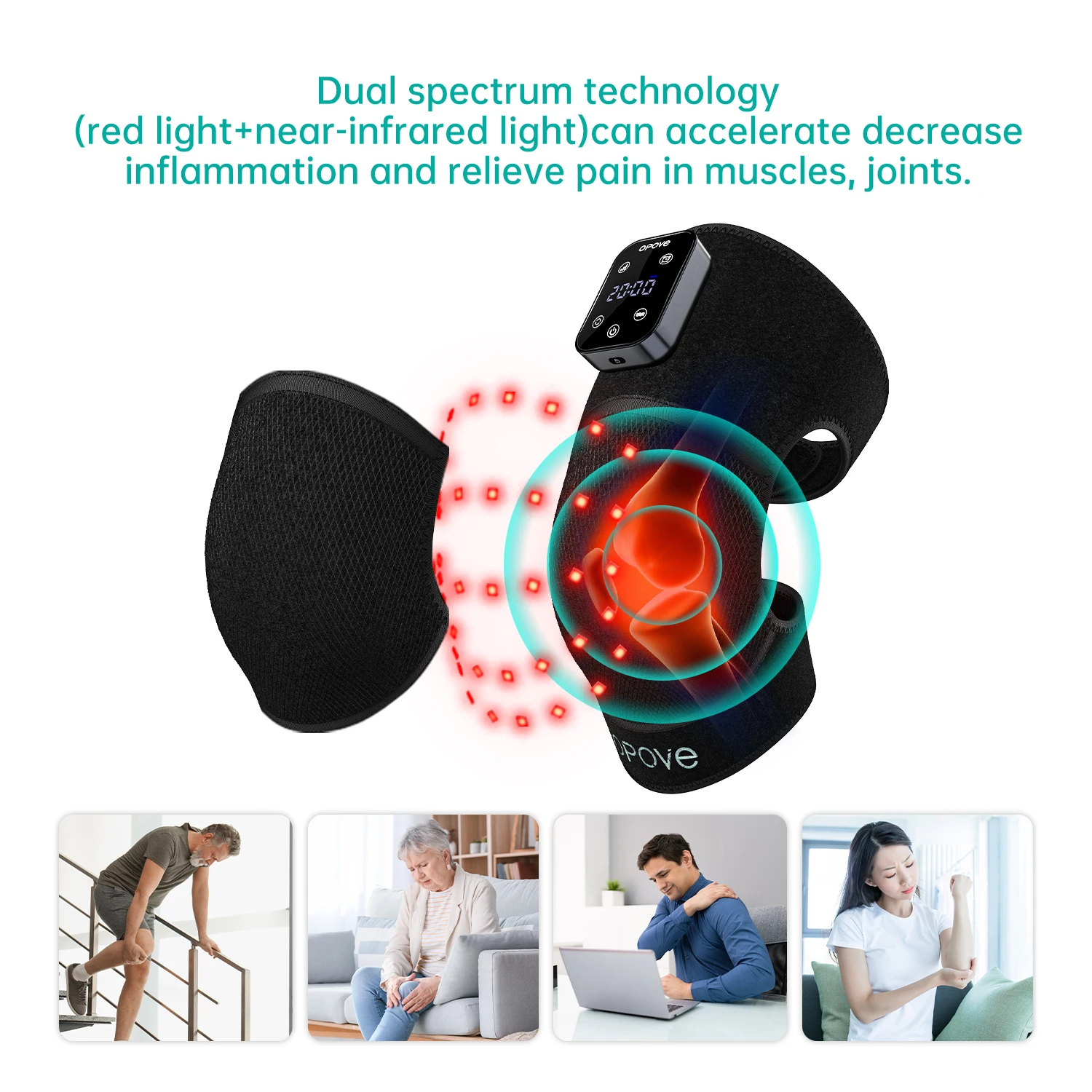 Opove Red Light Therapy Knee Brace Vibration  Massager for Joint and Shoulder Pain Relief Adults Elderly Wearable Knee Elbow Pad