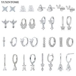 925 Sterling Silver Ear Needle White Zirconia Silver Hoop Earrings Crystal Zirconia Pendant Earrings Luxury Wedding Jewellery