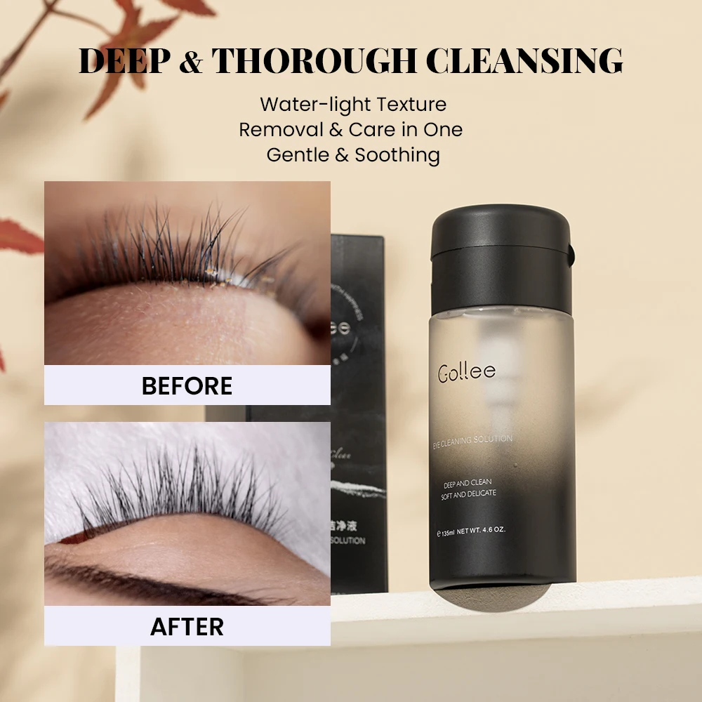 Gollee 135ml Clean Eyelash and Eye Skin Before and After Grafting Eyelashes Deep Cleaning Water Gentle Remove Dirt Lash Makeup