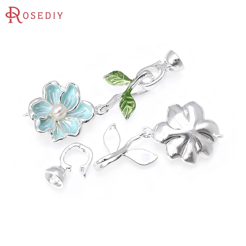 2 مجموعات 18K الذهب اللون النحاس مع اللوحات الزيتية البلاستيك تقليد اللؤلؤ زهرة ربط المشابك للجلود حبل صنع المجوهرات