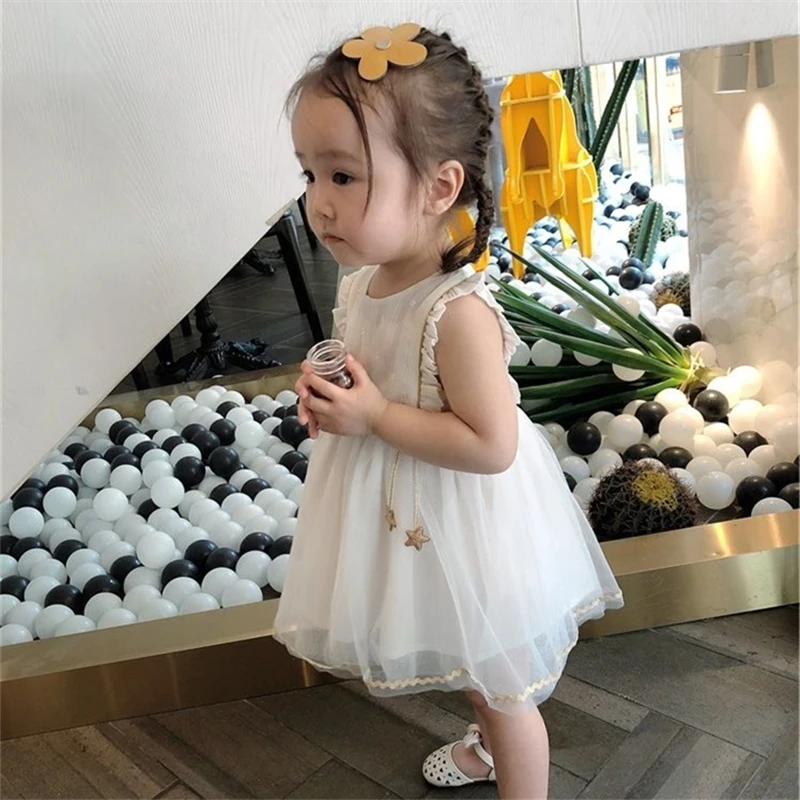 Summer Princess Style Girls Dress Round Neck Children Dress Romantic Lace Girly Baby Skirt Gauze Girl Sleeveless Dress