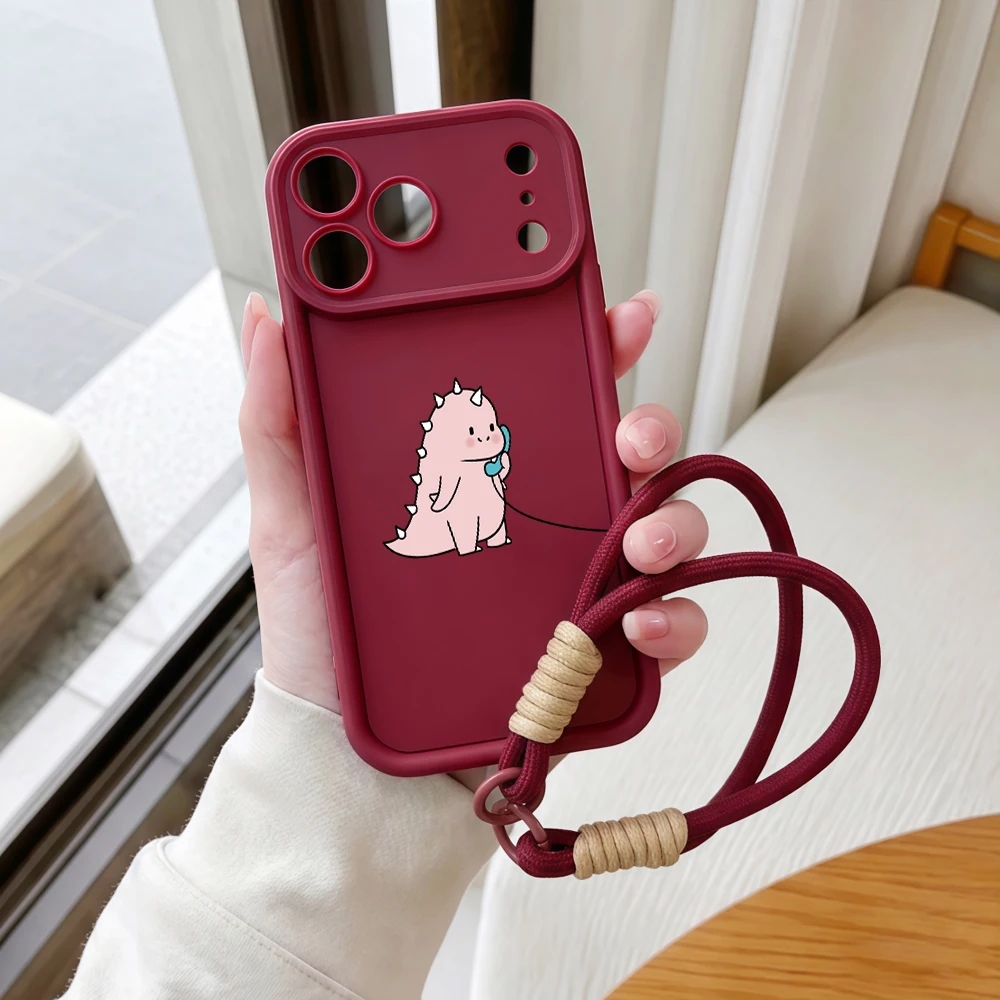 Rosa Dinosaurier-Lanyard-Handyhülle für iPhone 11 12 13 14 15 16 17 Pro Max 16 15 14 Pro Plus 17E Stoßfeste Matte Silikonhülle – Detail 7
