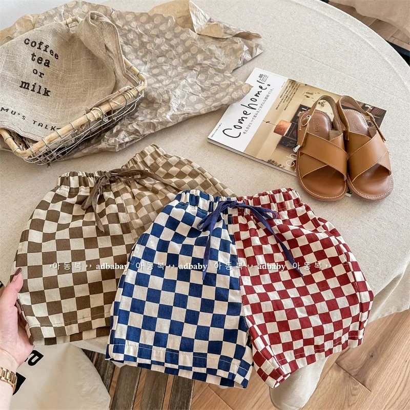 

Kids Fashion Summer Plaid Pants Baby Girls Boys Shorts Cotton Elastic Waist Shorts Children Clothing Toddler Kids Beach Clothes