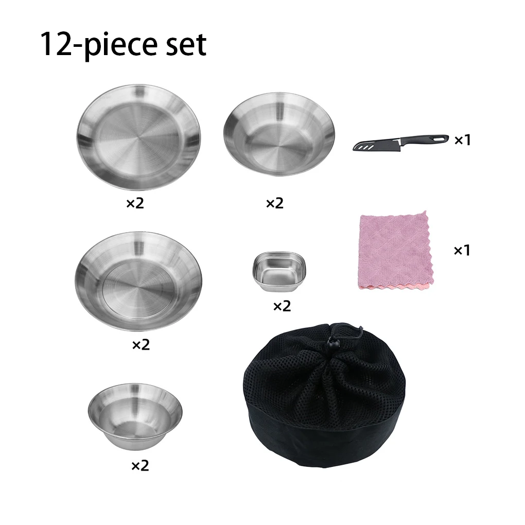 12Pcs Outdoors Bowls Camping Plates Storage Dishes Dinnerware Set Picnic