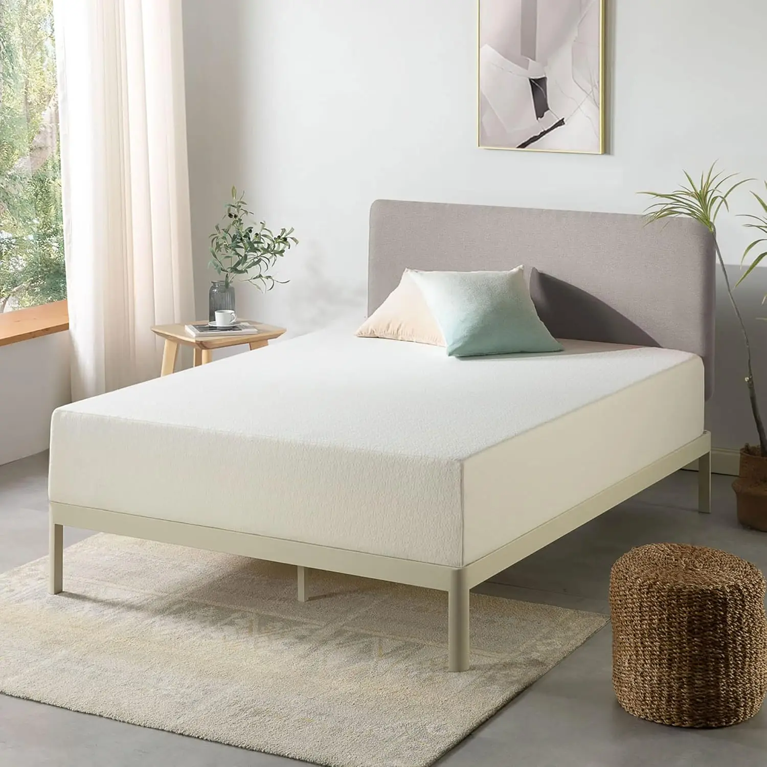 Colchão Queen Bed-In-A-Box de 12 polegadas, espuma viscoelástica de chá verde, branco