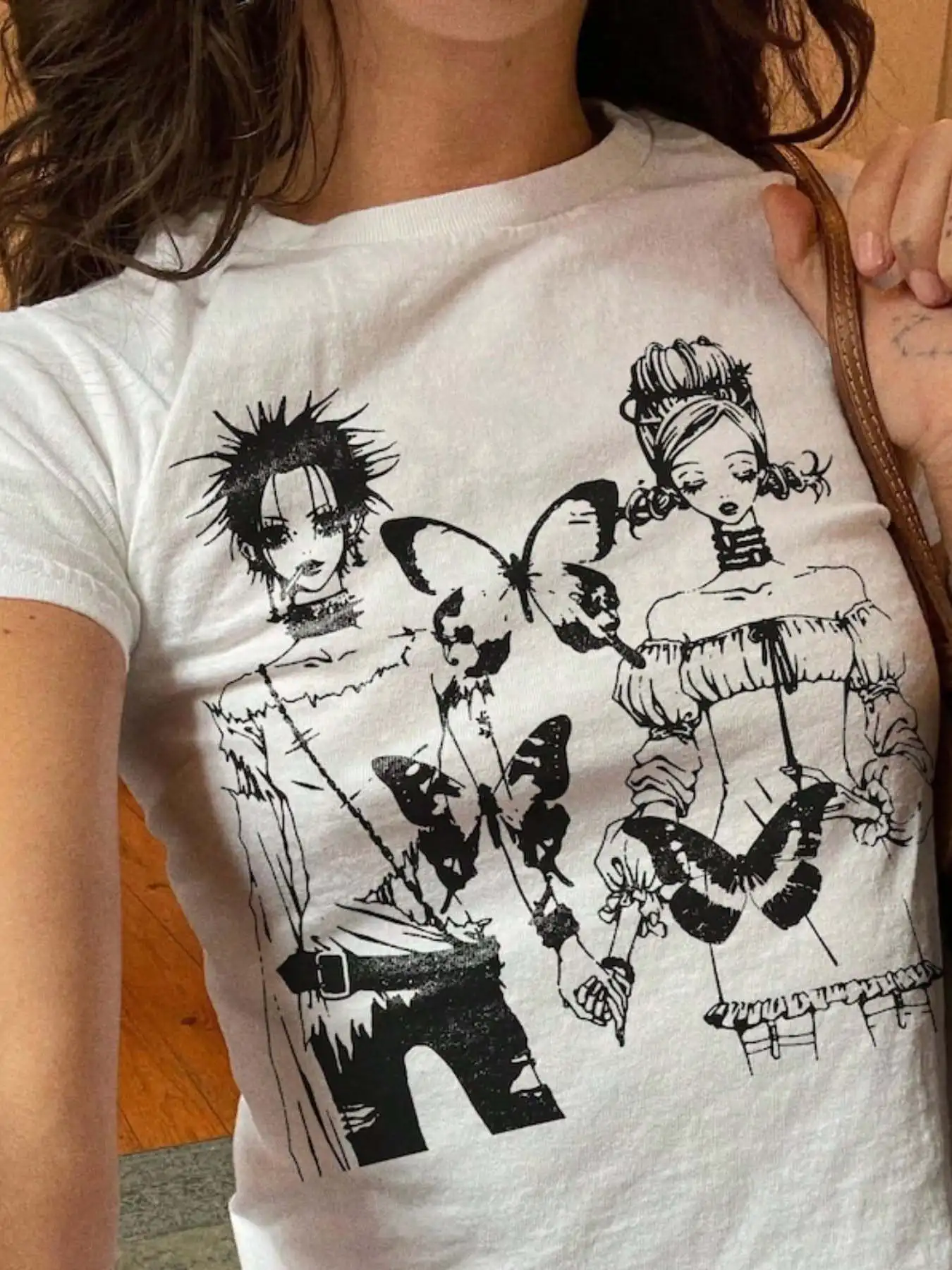American Retro Y2K Anime  T-Shirt Women's Hot Girl Style Subculture T-Shirt Cotton Short Sleeve round Neck Breathable