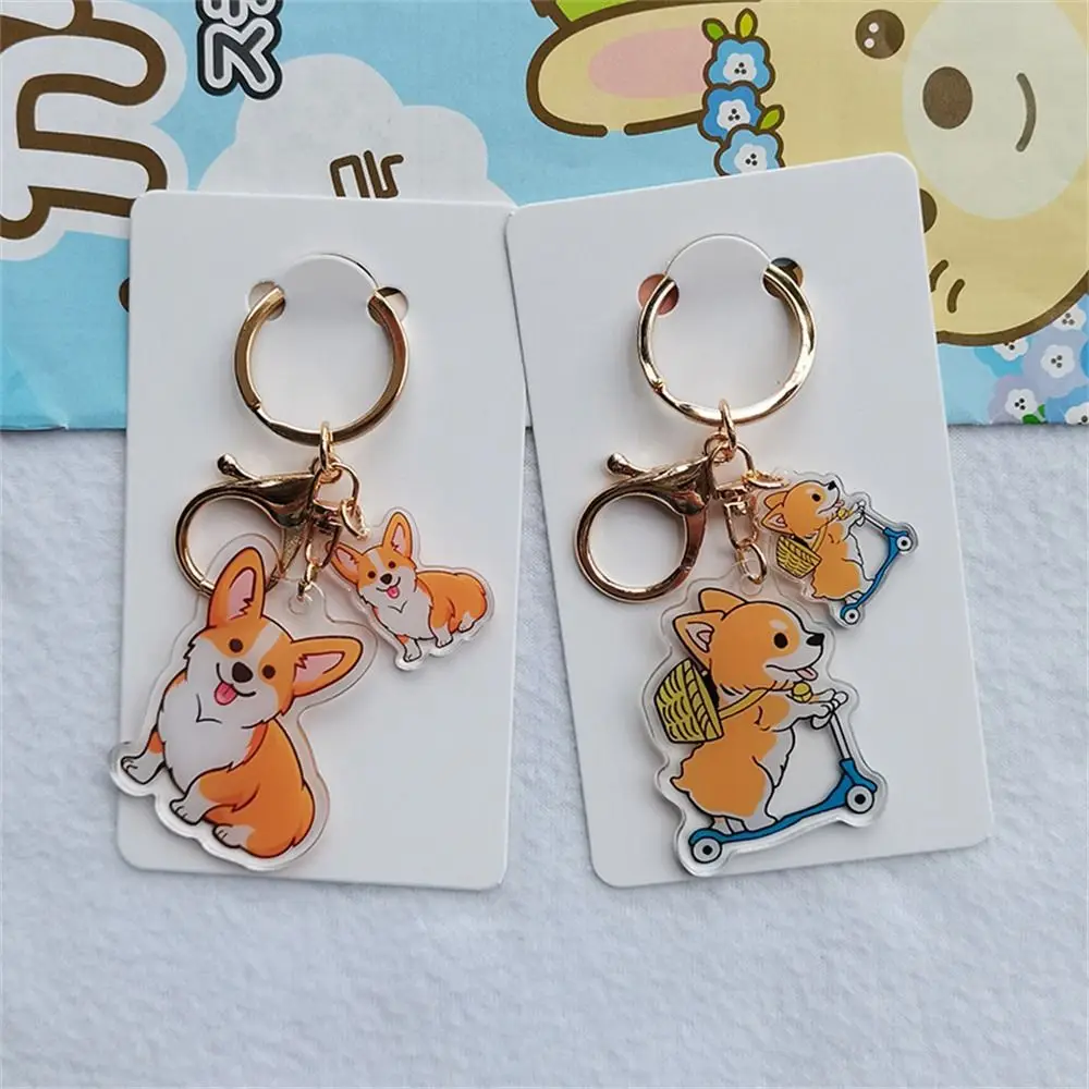 Double-Sided Corgi Key Chain Women Man Animal Transparent Dog Pendants Cartoon Acrylic Dog Key Ring Car Key Holder