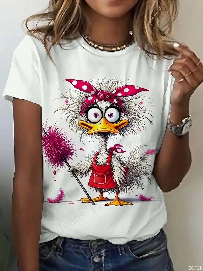 อะนิเมะแมวเป็ด 3D พิมพ์เสื้อยืดผู้หญิงแฟชั่นสบายๆการ์ตูนขนาดใหญ่เสื้อแขนสั้น Tees สุภาพสตรีเสื้อผ้าสัตว์ Y2k