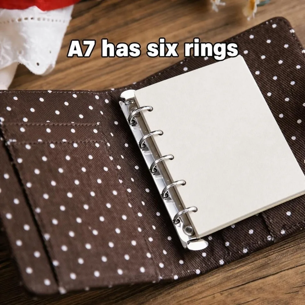 Polka Dot Print A7 Binder Notebook Fabric Cover Snap Button Closure Loose Leaf Journal DIY Planner Book School Office