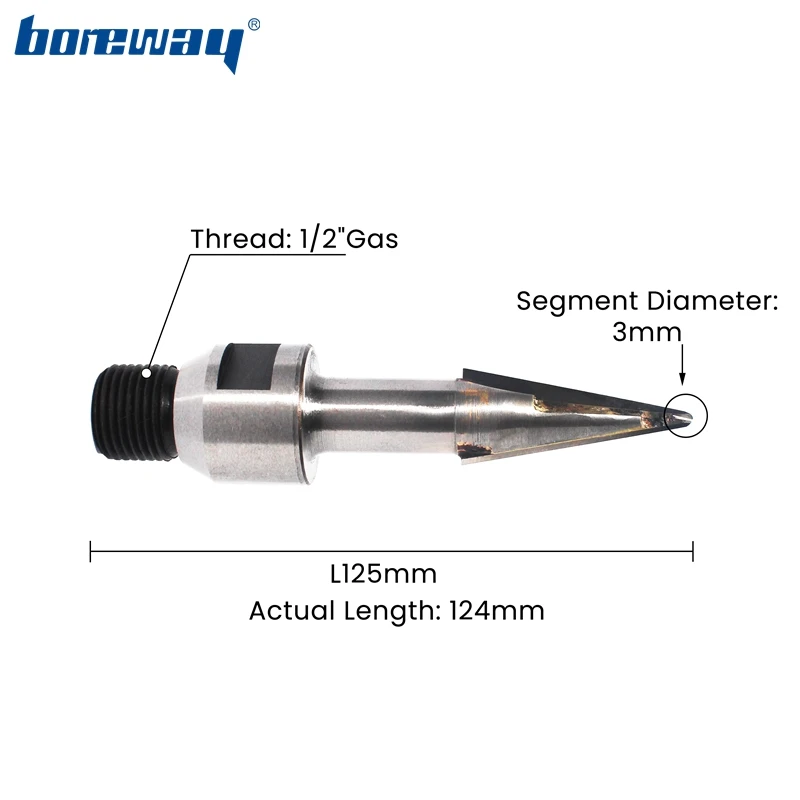 Boreway 1PC CNC Conic Mill D3 Milling Cutter Tool With 1/2" Gas Thread For Granite Marble Stone Caving Engraving For CNC Machine