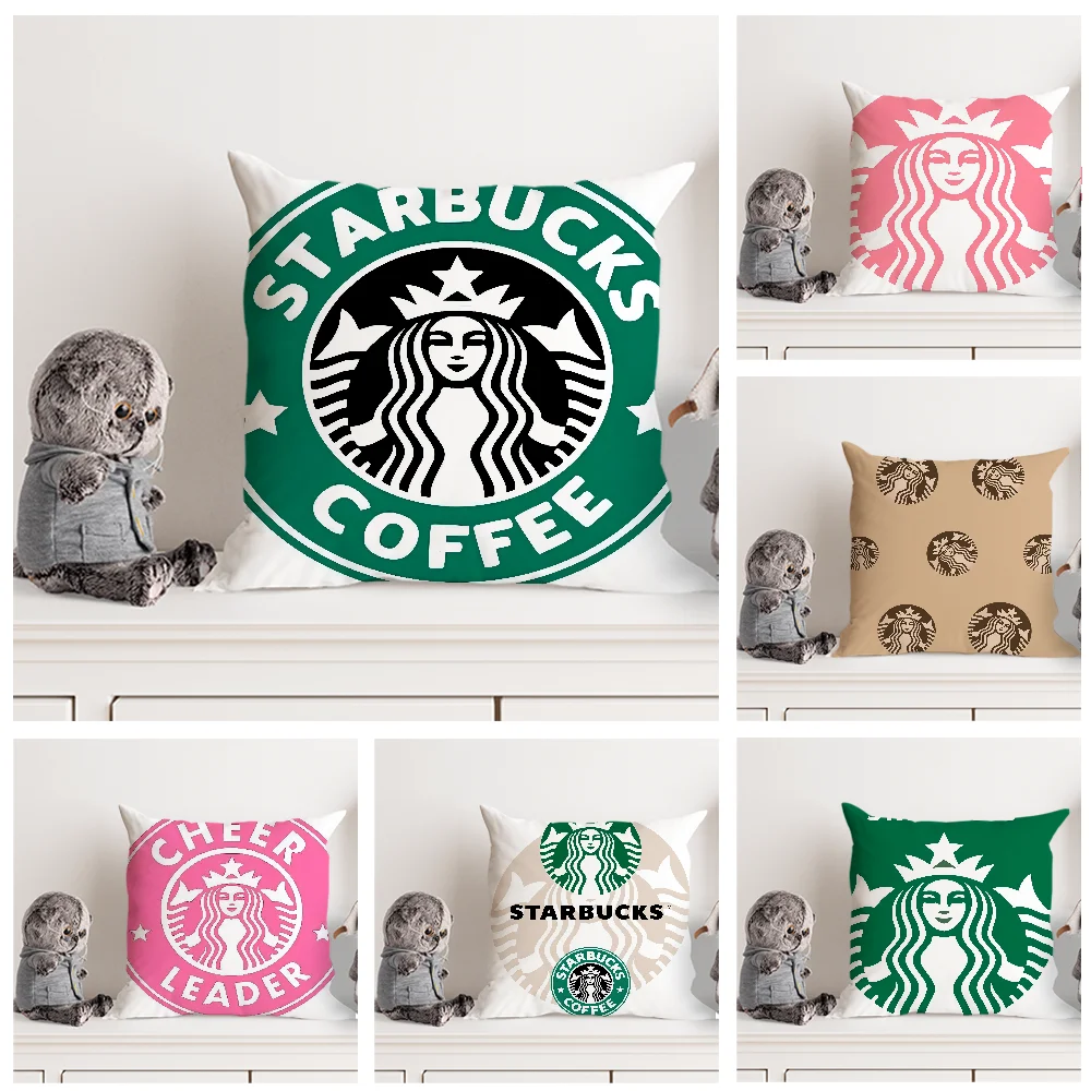 Funda de almohada S-Starbucks-es, funda de cojín estampada de doble cara, sofá de felpa corto suave, decoración decorativa para el hogar