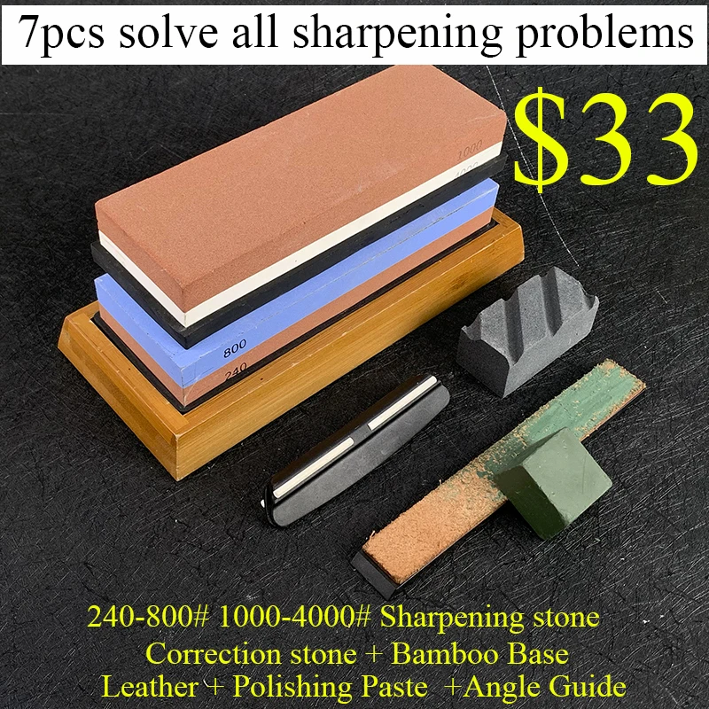 240/800 Grit Double-sided Sharpening Stone Set WhiteCorundum Professional Whetstone RepairTools With Base Polishing Leather