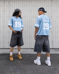 Y2k Summer Men Football Cup League Jerseys Casual Loose T-Shirts Harajuku Short Sleeve Top Oddychające koszulki Gym Couple Clothes