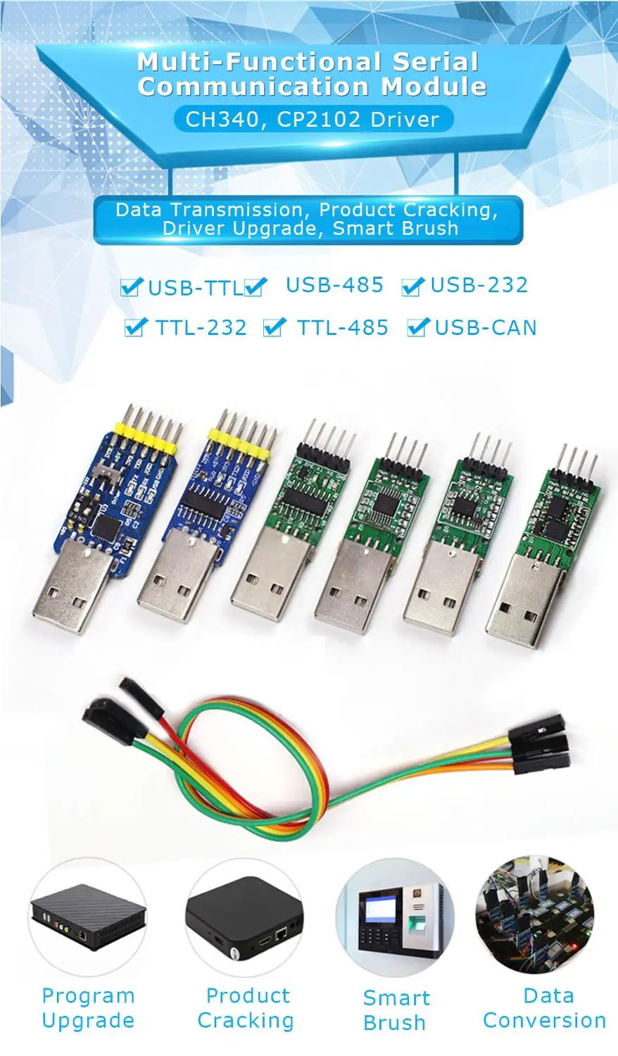 WitMotion USB-UART 6-In-1 Converter, Multifunctional USB-TTL/RS485/232, TTL-RS232/485,232-485)Serial Adapter, CH340/ CP2102 Chip