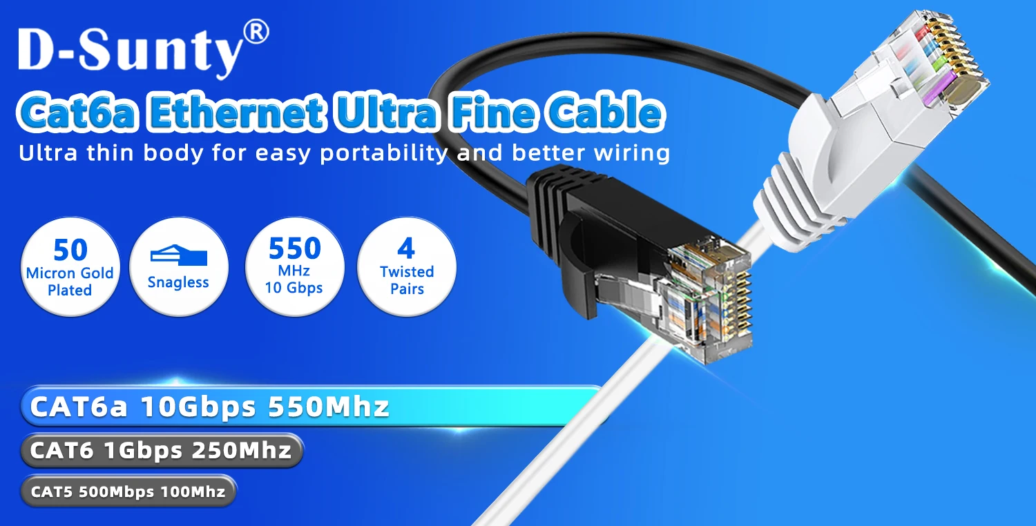 D-Sunty Cat6A Ethernet-Kabel, 10 Gbit/s LAN-Kabel, UTP RJ45, schlankes Internet-Netzwerk-Patchkabel für Modem-Router-Kabel, Ethernet Cat 6A – Detail 1