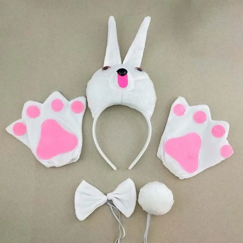 Bộ trang phục Y88A Bunnies Set Rabbit Tail Bowtie Găng tay cho bữa tiệc Halloween
