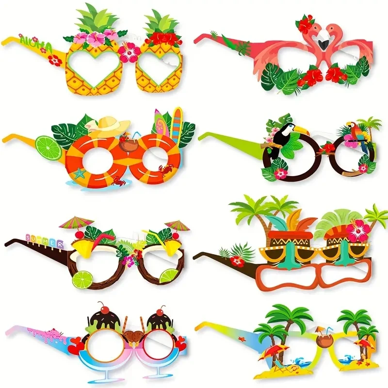 8pcs Tropical Luau Party Hawaiian Sunglasses Fun Dress Prop Beach Summer Party Favors Glasses