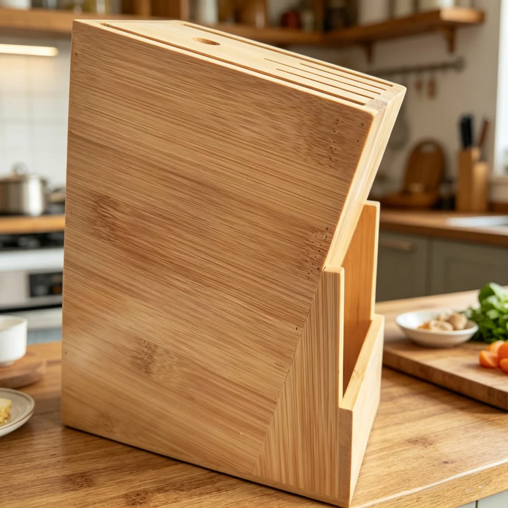 Wooden Bamboo Knife Holder Kitchen Tool Universal Knives Block Knives Block Countertop Butcher Block Knives Holder Organizer view 5