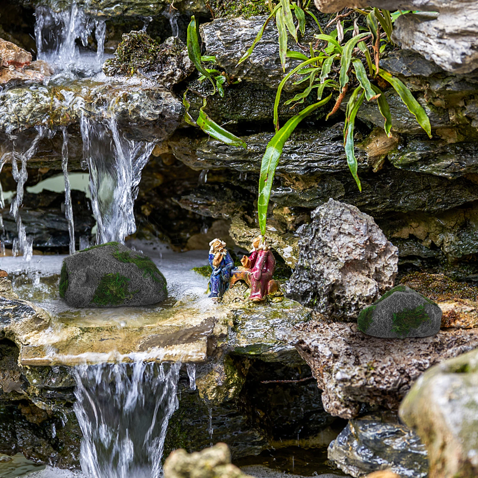 

2Pcs Realistic Fake Landscape Rocks Durable Foam Artificial Stones for Garden Bonsai Aquarium Outdoor Decoration