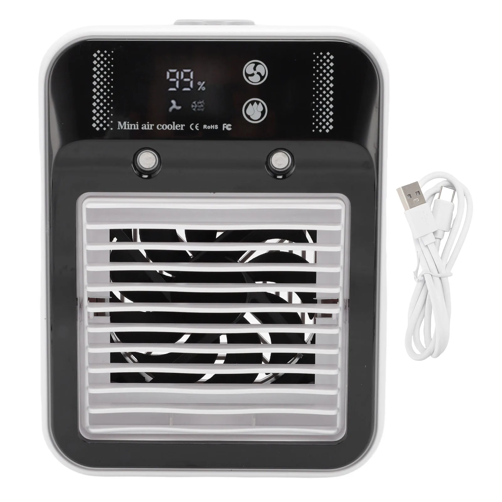 Desktop Air Cooler Low Noise USB Rechargeable Digital Display Portable Air Conditioner with Mist for Working Sleeping