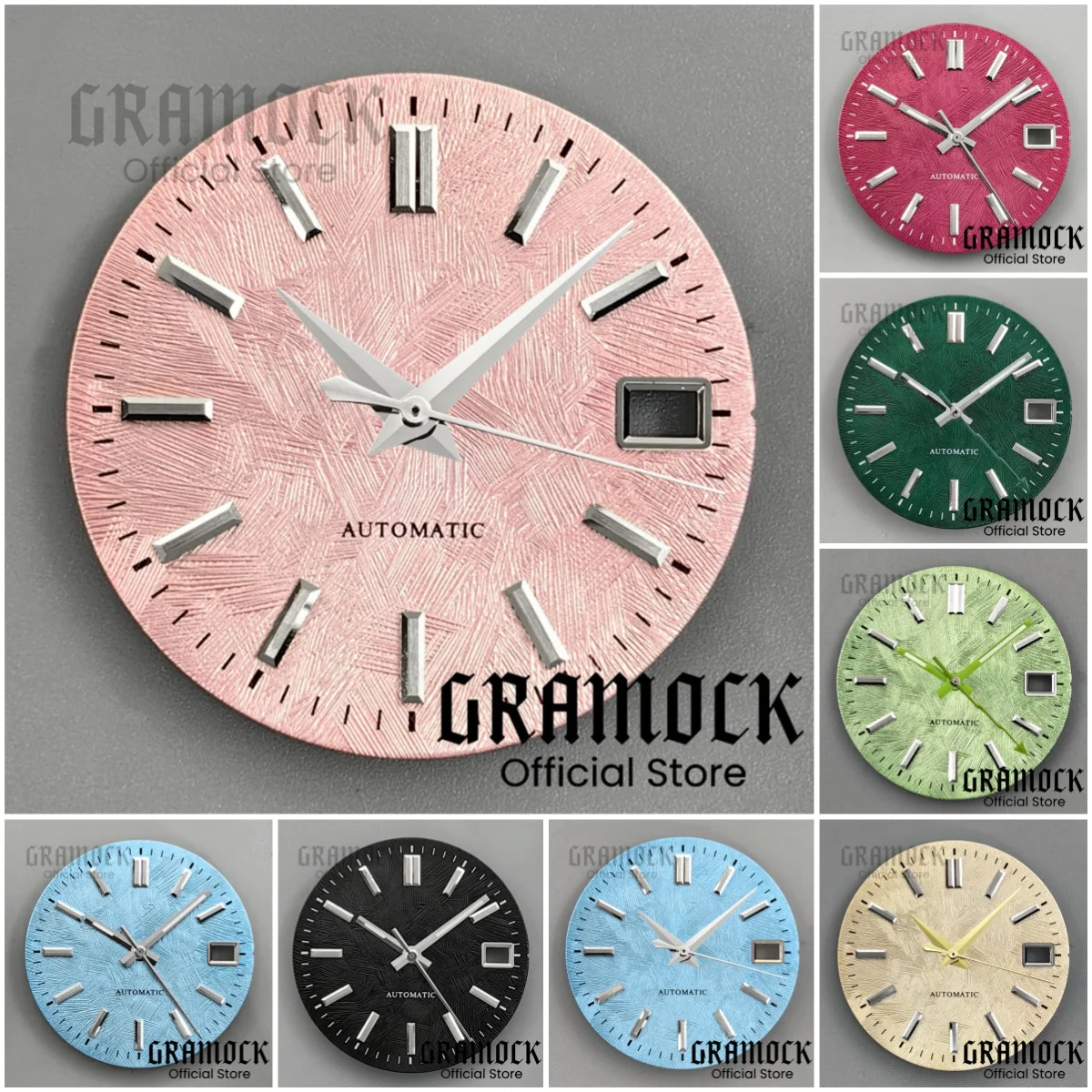 GRAMOCK NH35 Watch Replacement Part 29mm Sakura Pink Ice Blue Texture Watch Dial With Hands Set Fit NH34 NH35 NH36 Movement