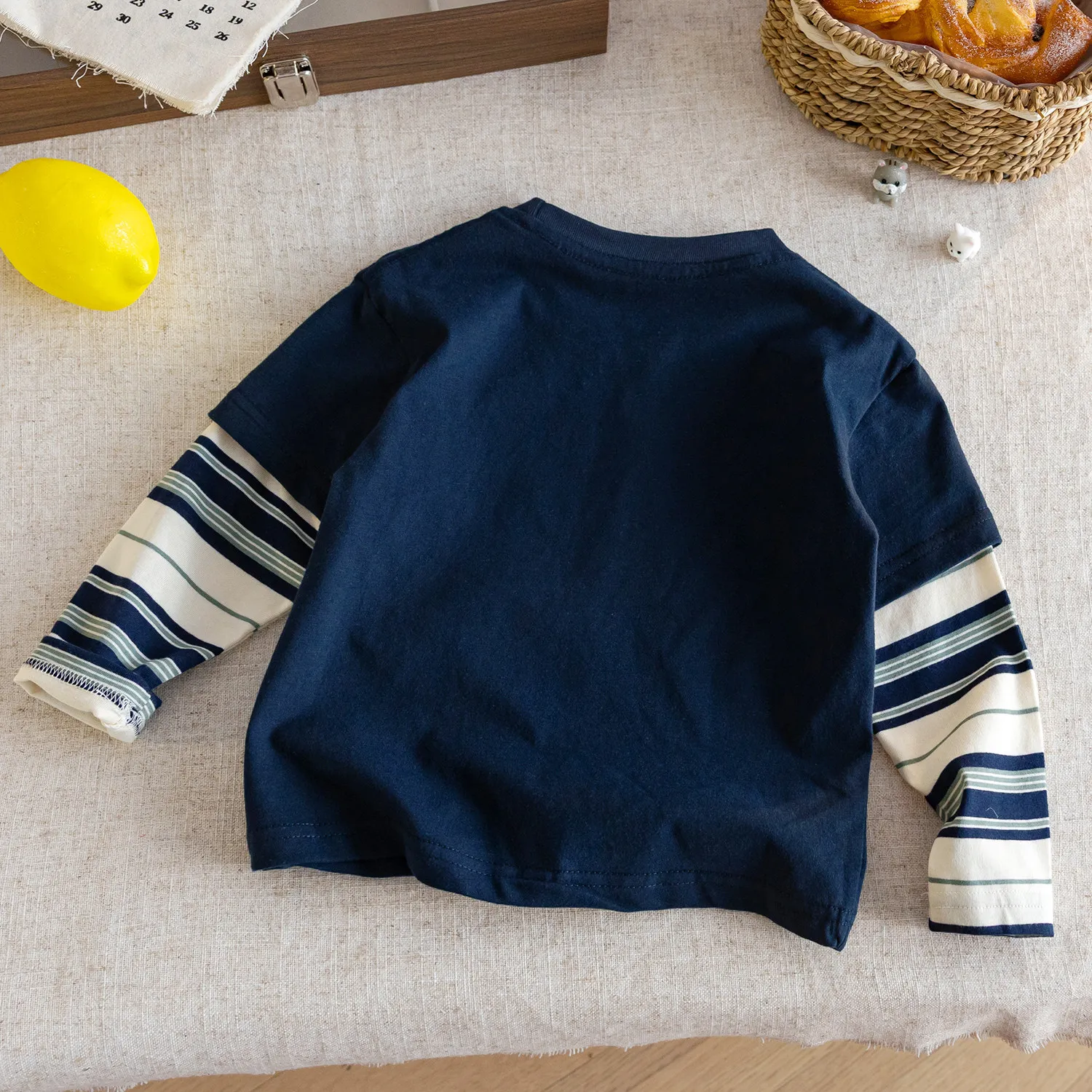 Boys Fake Two Layer Long Sleeve T Shirt Spring Autumn Cartoon Print Round Neck Patchwork Sleeve Cotton Undershirt Versatile Top