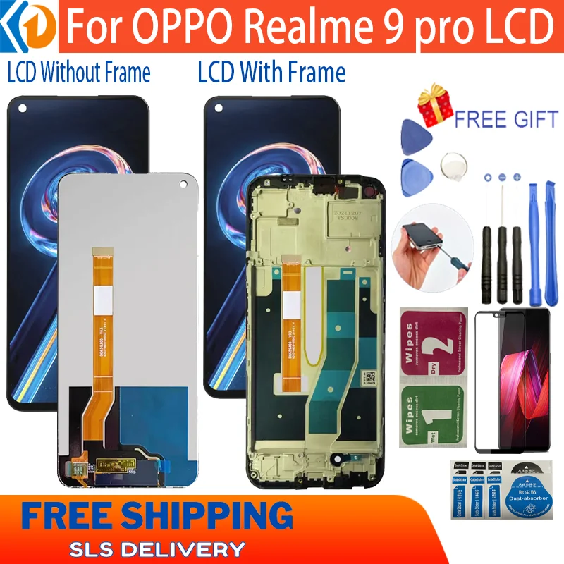 Original For Oppo Realme 9 Pro 9Pro LCD Frame Display Screen Touch Screen Panel Digitizer For Realme9 Pro RMX3471 RMX3472 LCD