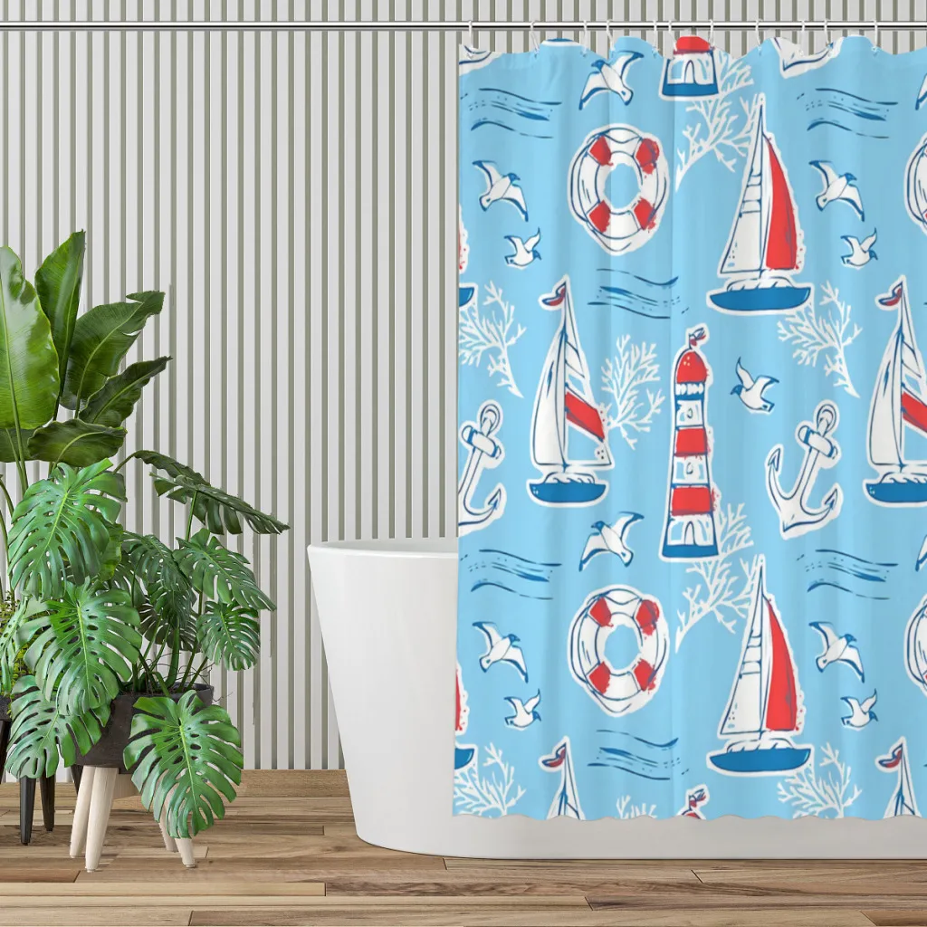 Sail Boats Lighthouses Seagulls Bathroom Shower Curtains Anchor Waterproof Partition Curtain Funny Home Decor Accessories