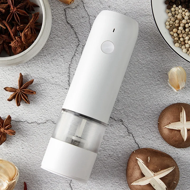 Electric Automatic Mill Pepper and Salt Grinder USB Charging Spice Salt Pepper Grinder Adjustable Coarseness Mill(White)