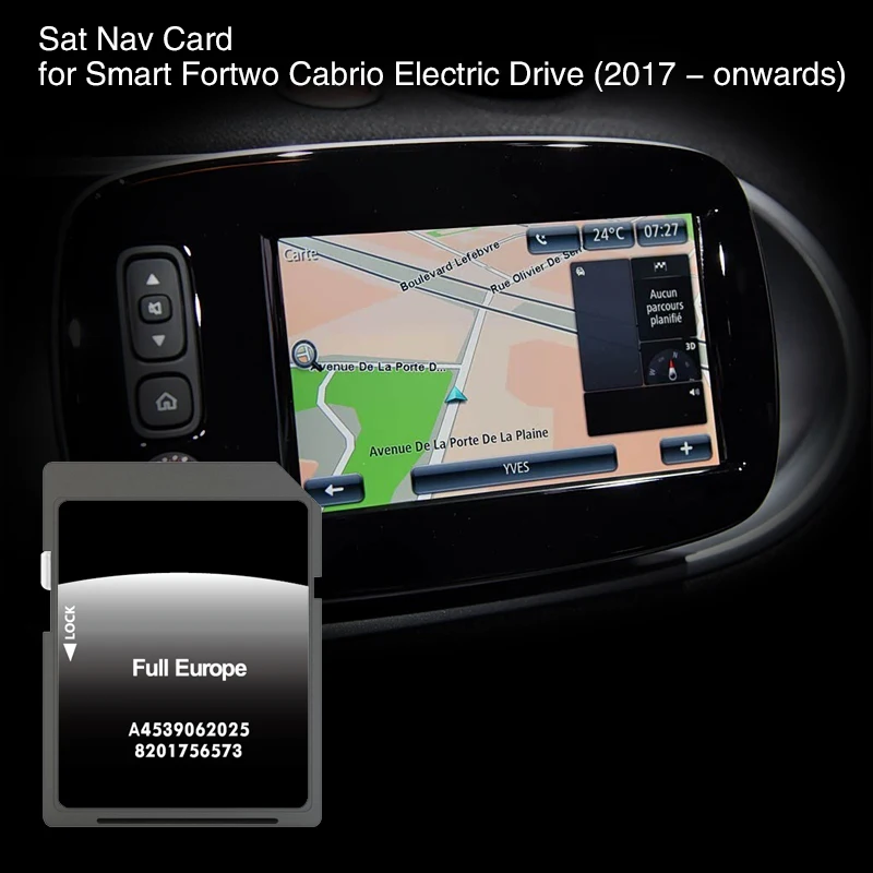 

Car for Smart Fortwo Cabrio Electric Drive (2017 - onwards) Navigation 16GB Map Memory Card Cover Europe Germany Poland France